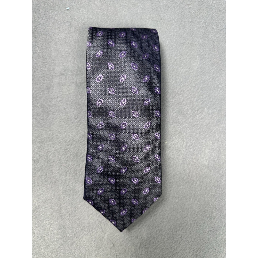 Canali 1934 Men's 100% Silk Tie Purple Gray Medallion Italy 59.5" x 3"